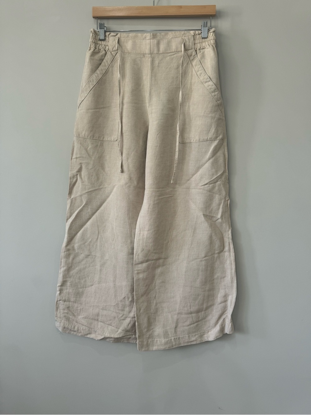LOFT Neutral Linen-Blend Wide Leg Pants - Cream Size Small